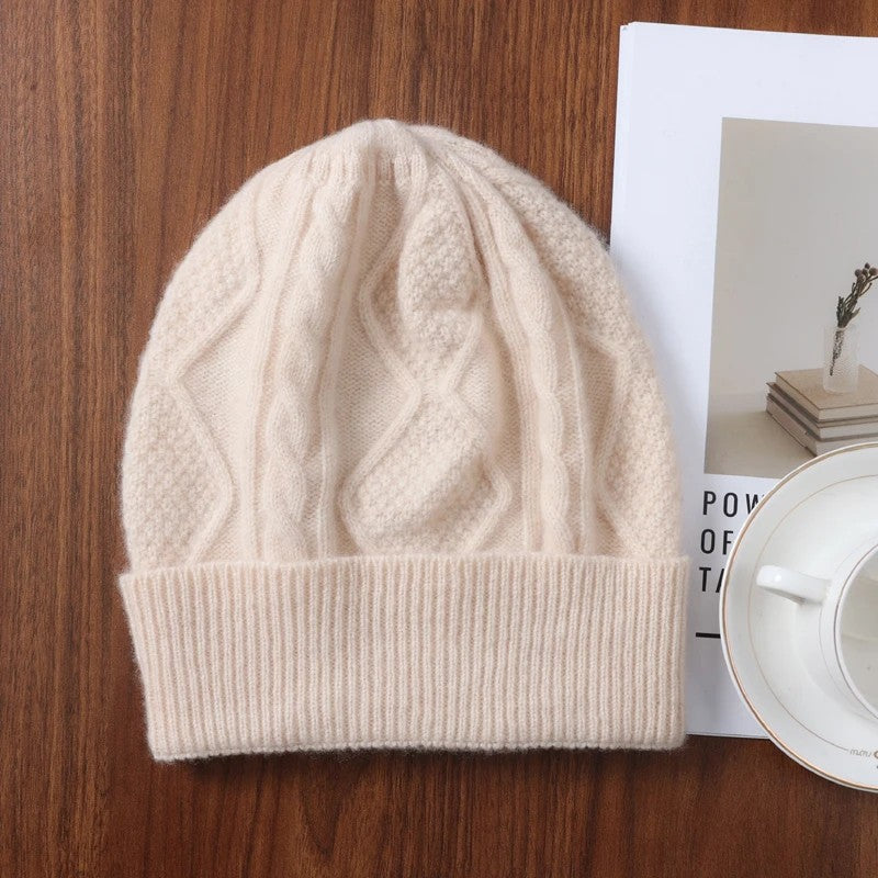 Altessa Rhombus Merino Wool Beanie - Ecru