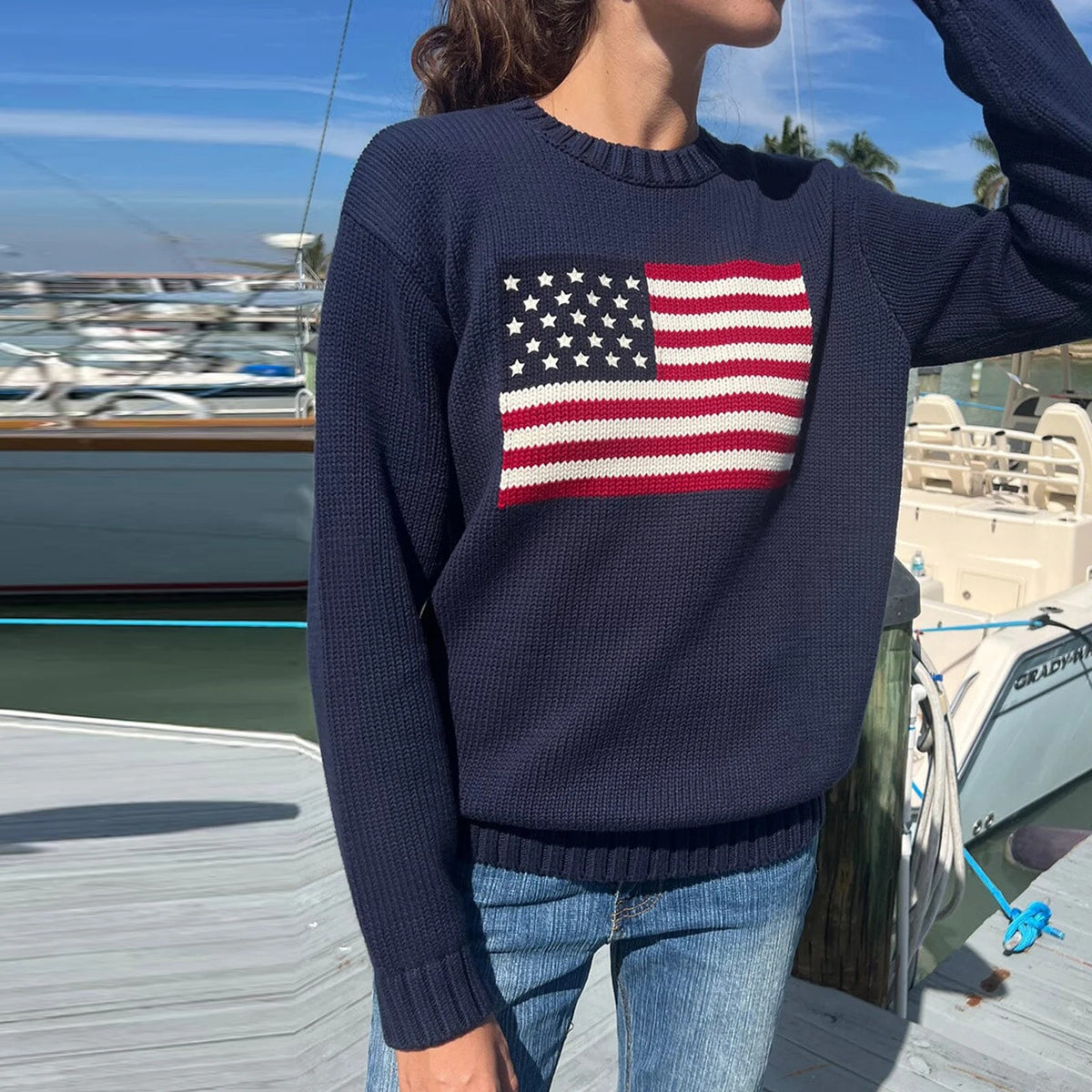 American Flag Cotton Knit Sweater
