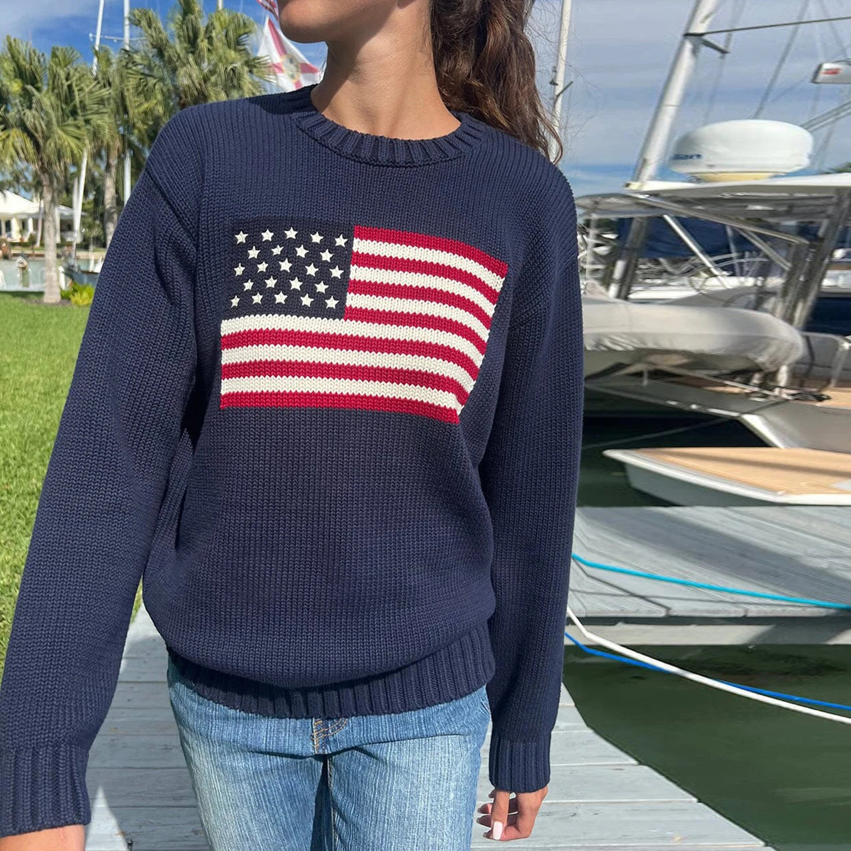 American Flag Cotton Knit Sweater