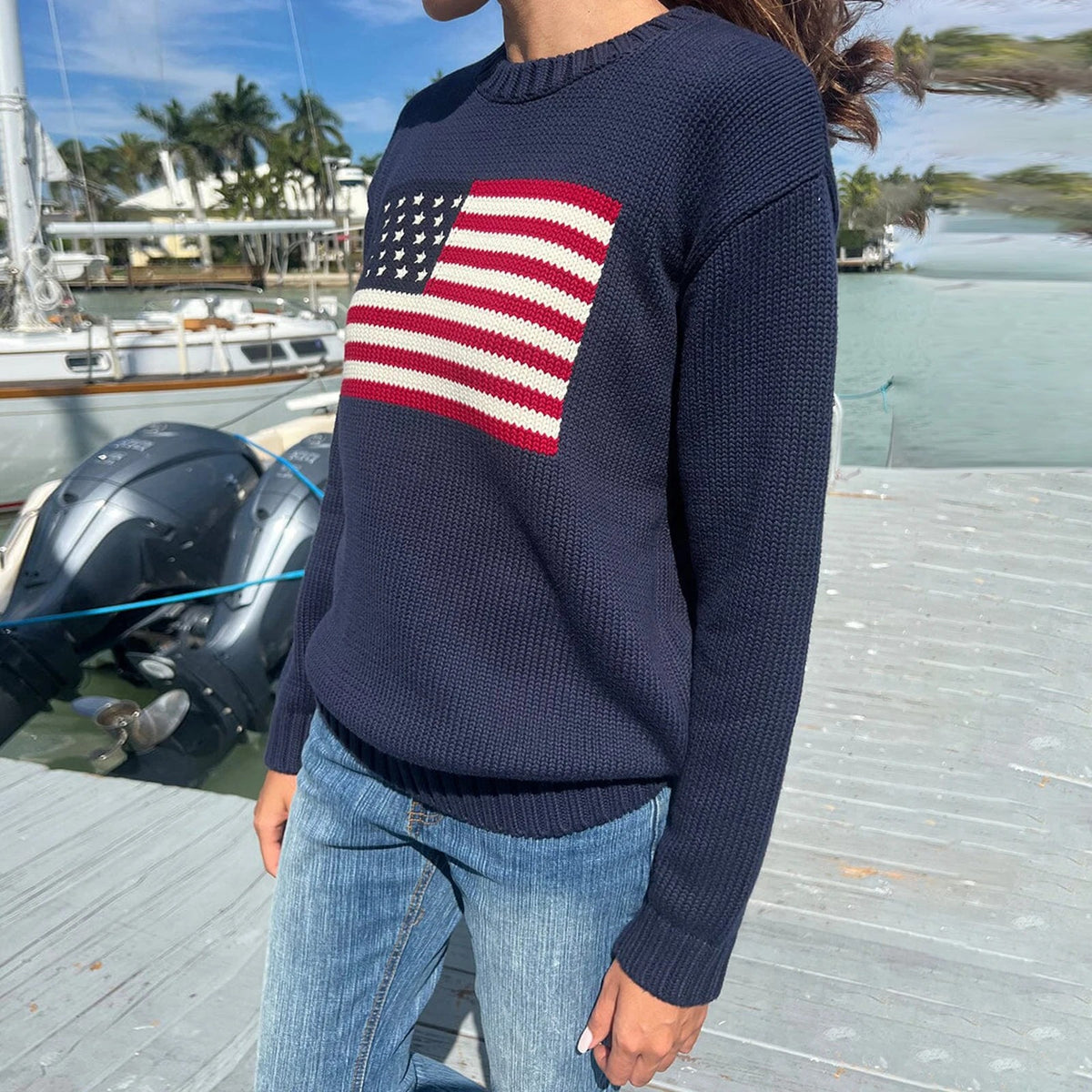 American Flag Cotton Knit Sweater