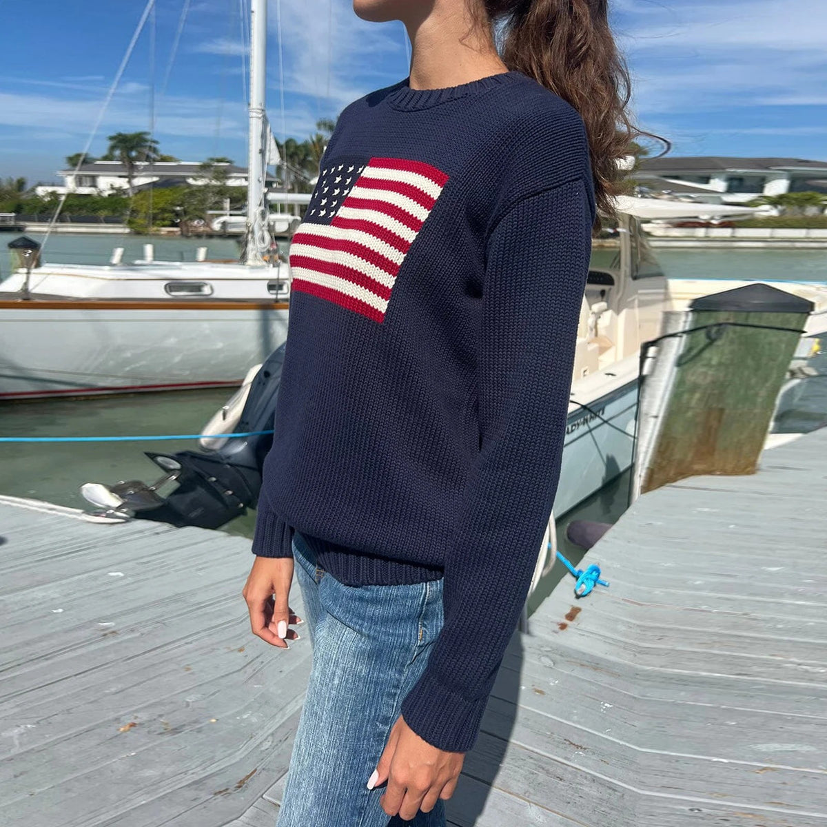 American Flag Cotton Knit Sweater