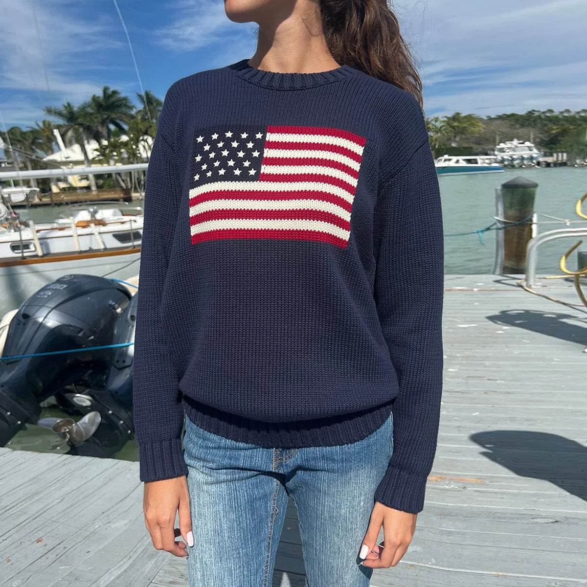 American Flag Cotton Knit Sweater