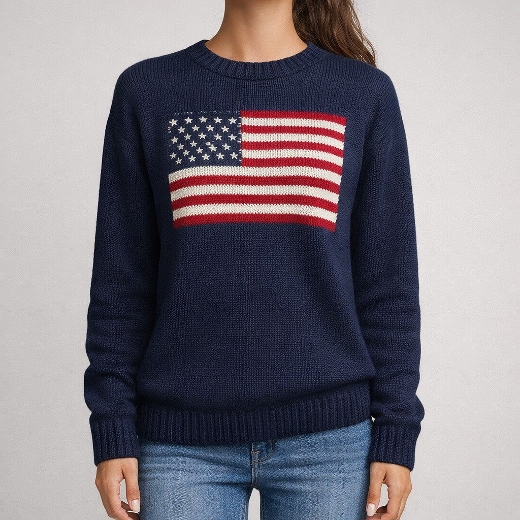 American Flag Cotton Knit Sweater - Nautical Navy