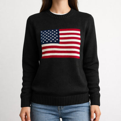 American Flag Cotton Knit Sweater - Onyx Black