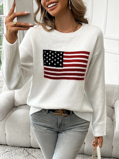 American Flag Knit Sweater - White