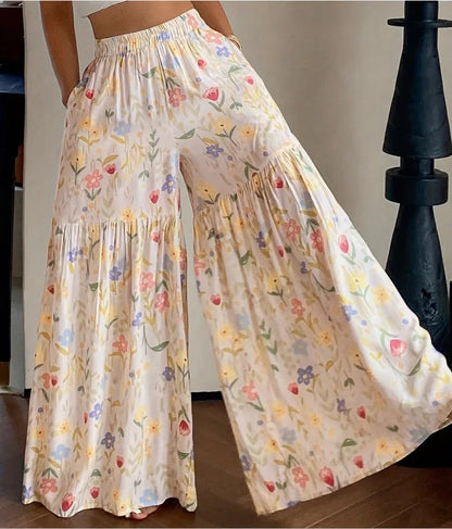 Annecy Floral Chiffon Pants - Apricot Bloom