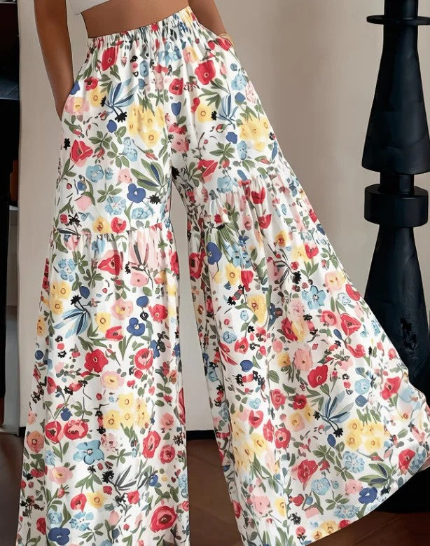 Annecy Floral Chiffon Pants - Azure Floral