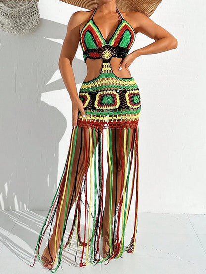 Santorini Halter Crochet Cover-Up - Tropical Multi
