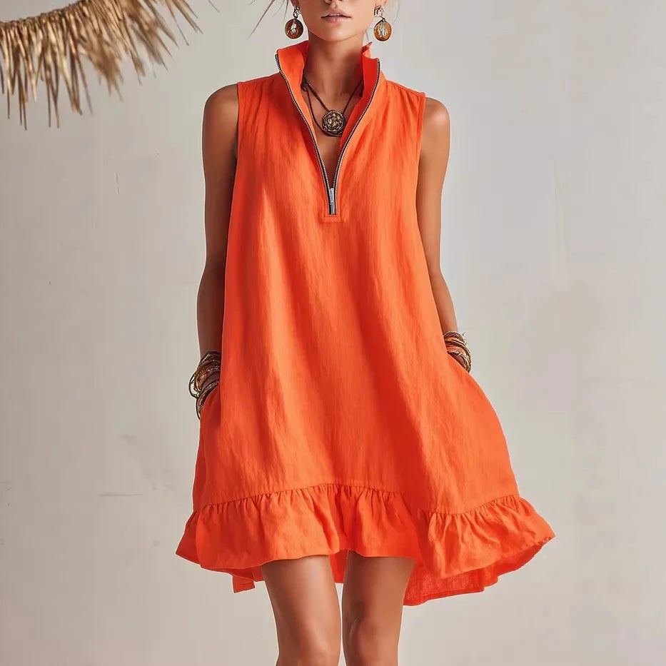 Santorini Ruffle Hem Mini Dress - Canyon Orange