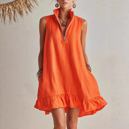 Santorini Ruffle Hem Mini Dress - Canyon Orange