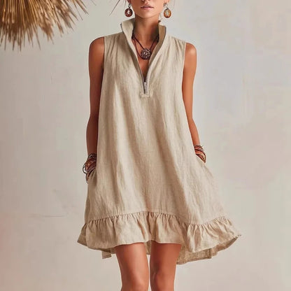 Santorini Ruffle Hem Mini Dress - Desert Khaki