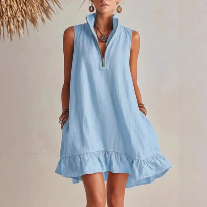 Santorini Ruffle Hem Mini Dress - Sky Blue
