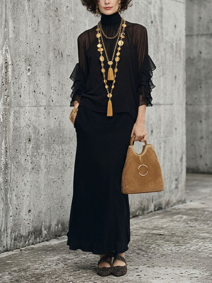 Santorini Ruffle Layered Set - Black