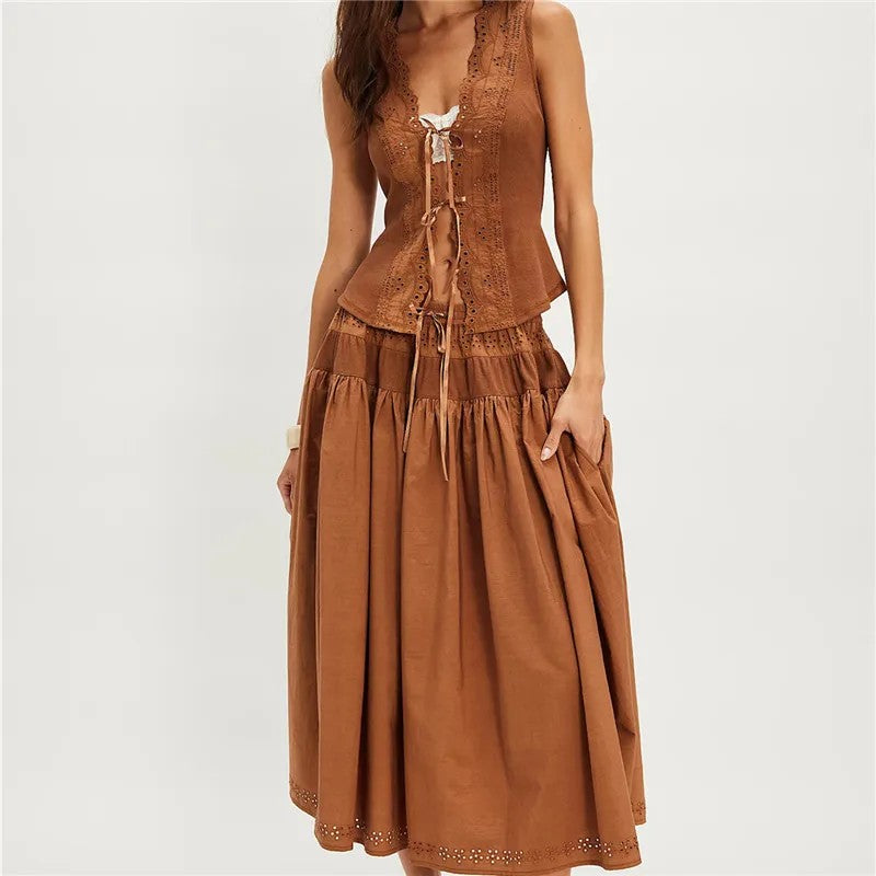 Arden Eyelet Skirt Set - Caramel