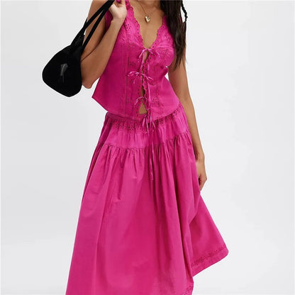 Arden Eyelet Skirt Set - Fuchsia