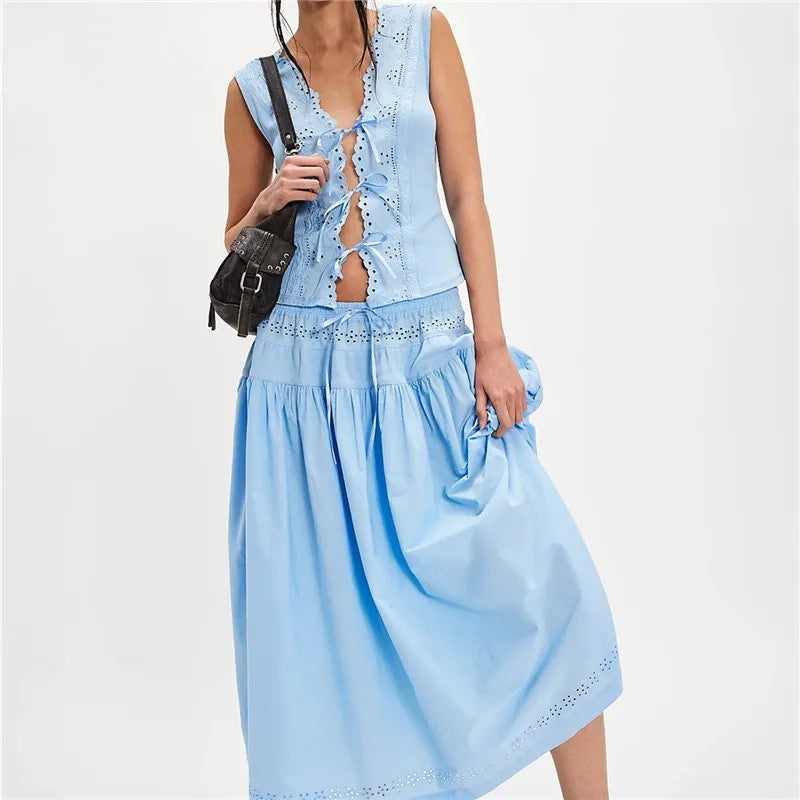 Arden Eyelet Skirt Set - Sky Blue