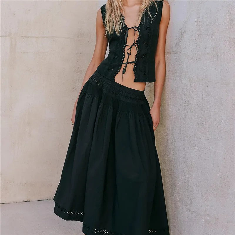 Arden Eyelet Skirt Set - Onyx Black