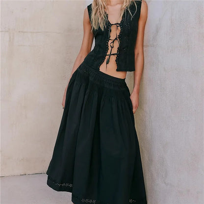 Arden Eyelet Skirt Set - Onyx Black