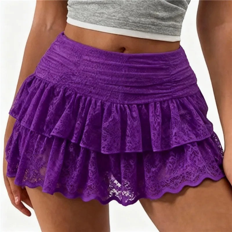 Arezzo Lace Ruffle Mini Skirt - Amethyst