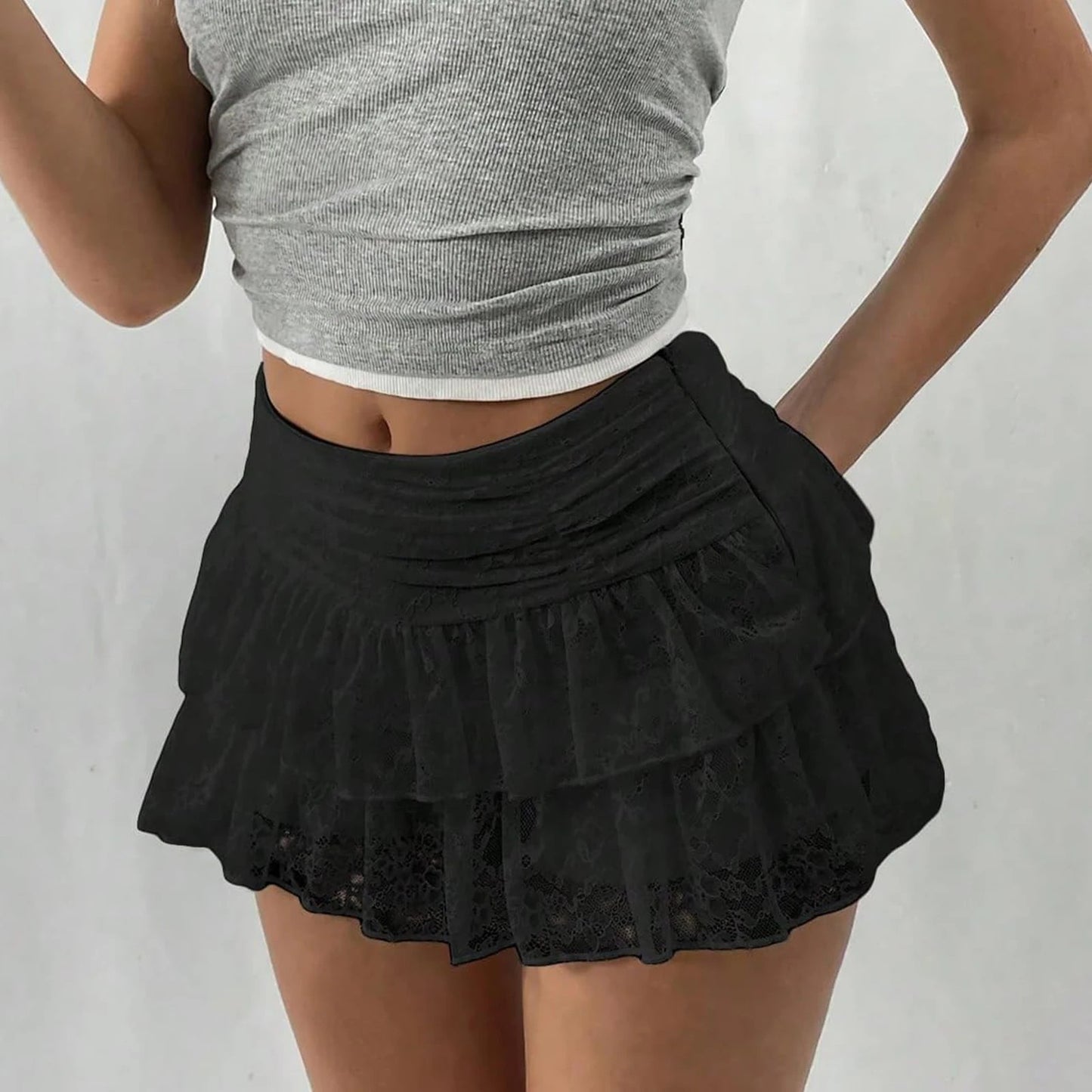 Arezzo Lace Ruffle Mini Skirt - Black