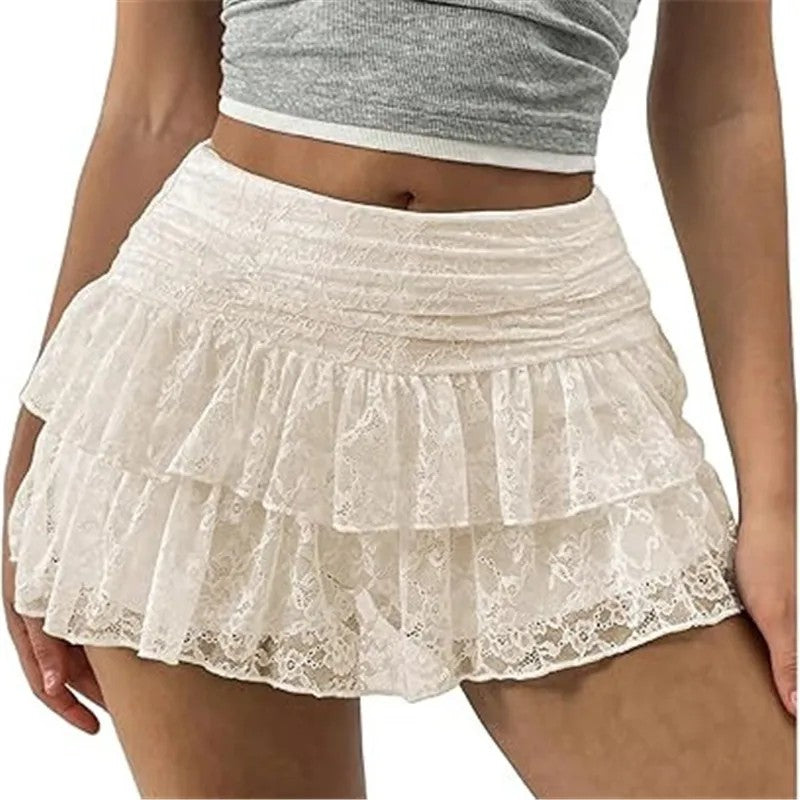 Arezzo Lace Ruffle Mini Skirt - Cream