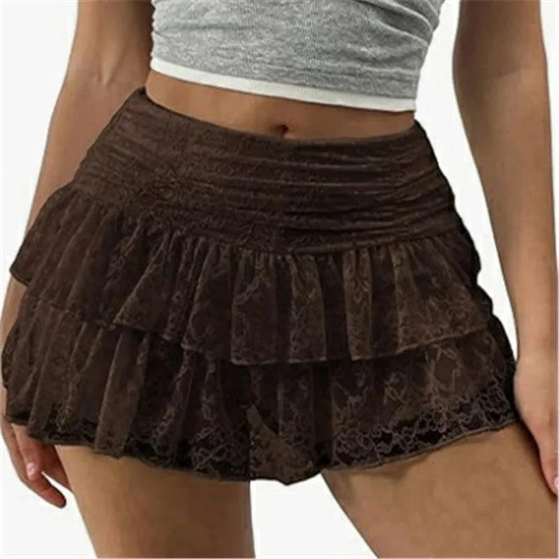 Arezzo Lace Ruffle Mini Skirt - Espresso
