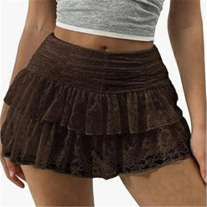 Arezzo Lace Ruffle Mini Skirt - Espresso