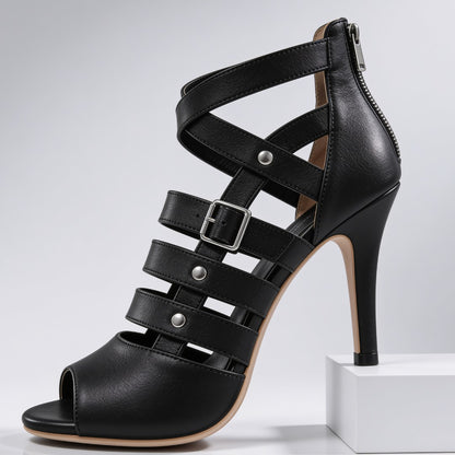 Argentina Cross-Strap Heels - Onyx
