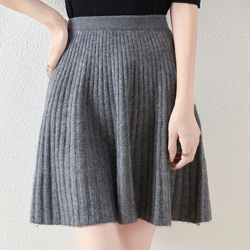 Arona Merino Cashmere Knit Skirt - Charcoal