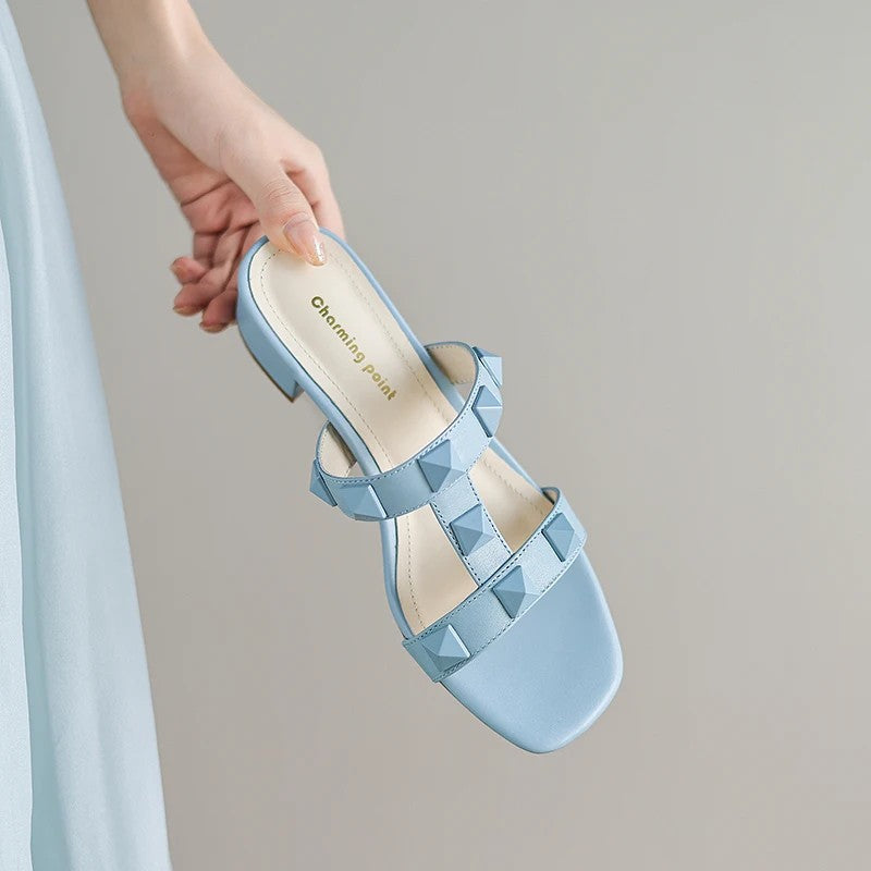 Arona Genuine Leather Heeled Slides