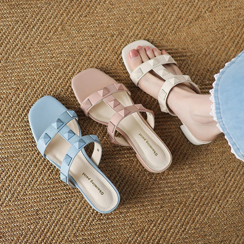 Arona Genuine Leather Heeled Slides