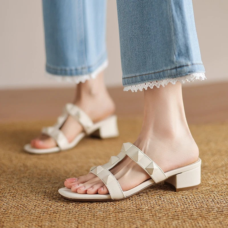 Arona Genuine Leather Heeled Slides - Desert Taupe
