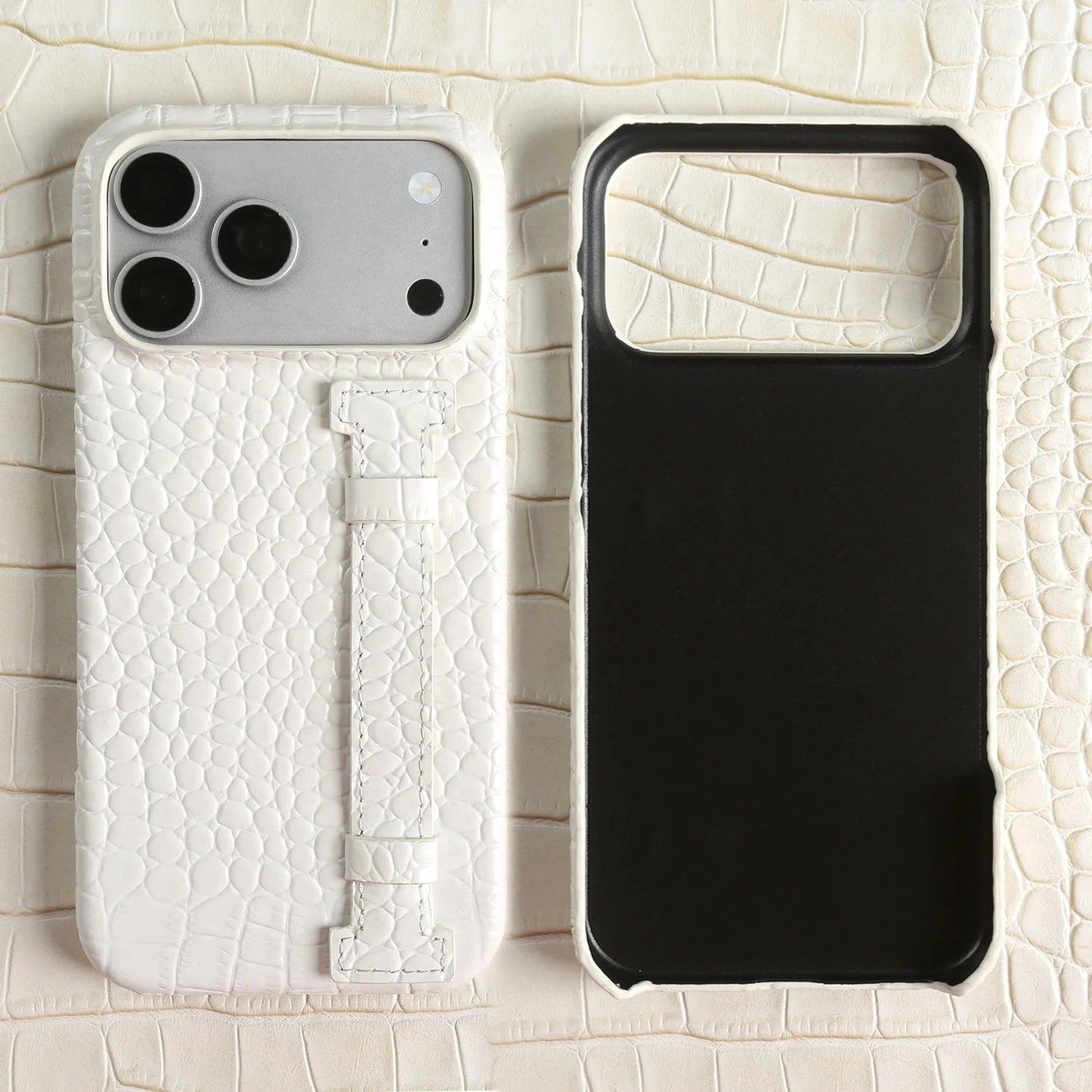 Astoria Genuine Leather Croc Case - Chalk White