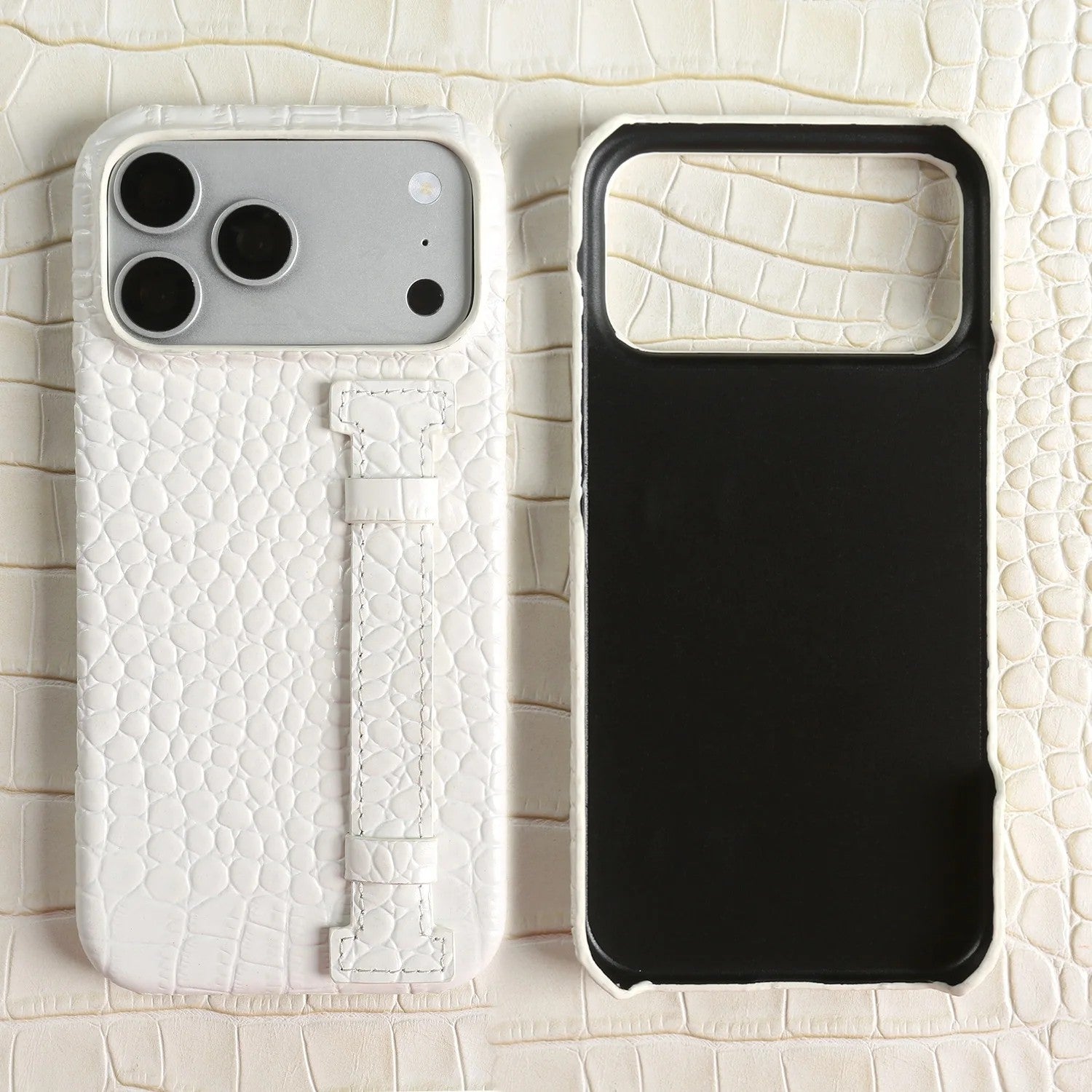 Astoria Genuine Leather Croc Case - Chalk White