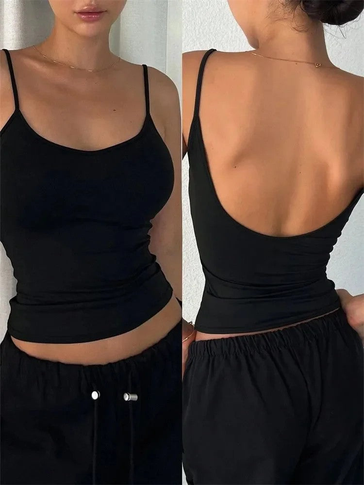 Aura Backless Crop Top - Black