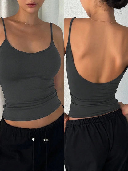 Aura Backless Crop Top - Charcoal Grey