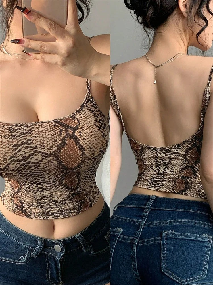 Aura Backless Crop Top - Serpent Print