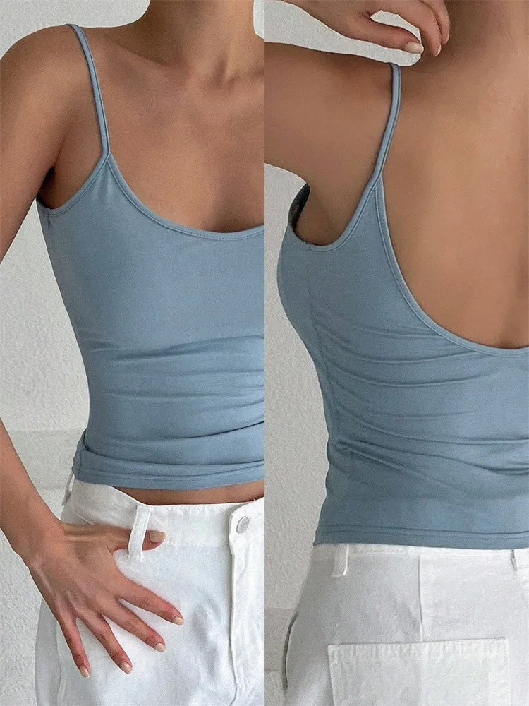 Aura Backless Crop Top - Sky Blue