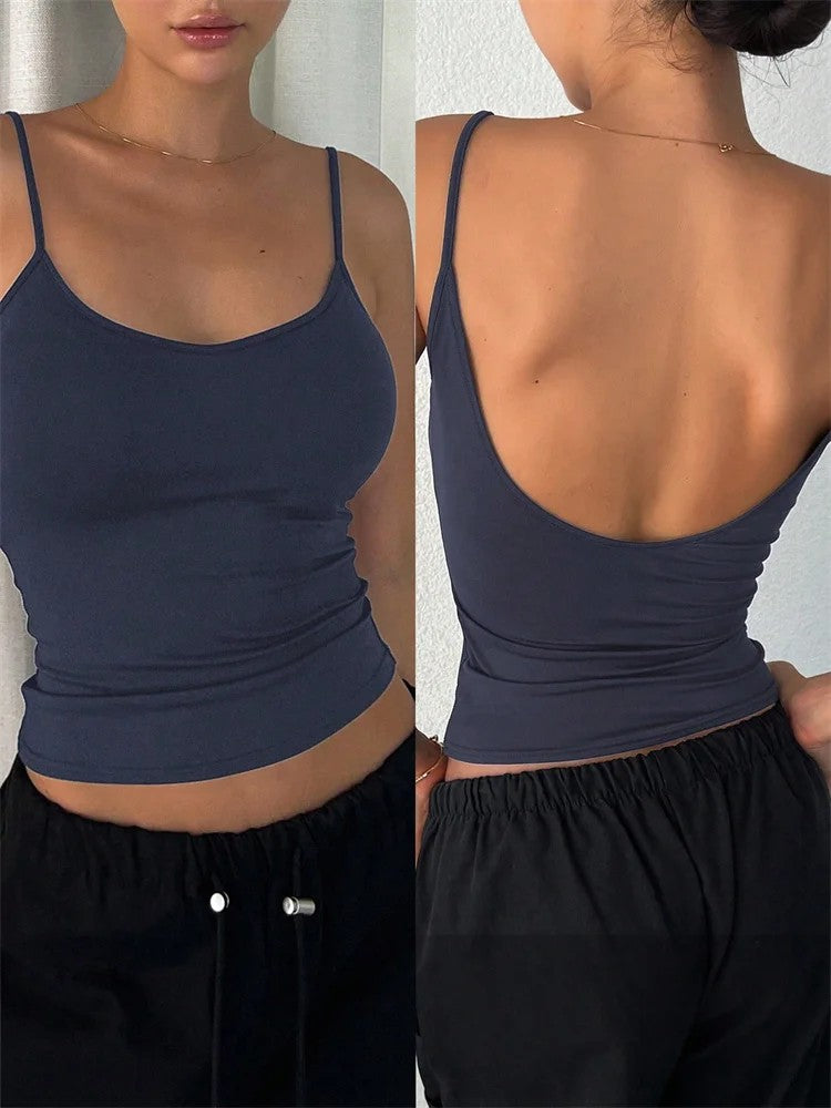 Aura Backless Crop Top - Navy