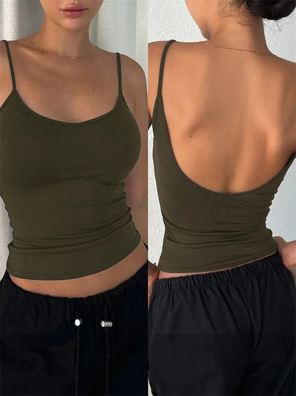 Aura Backless Crop Top - Olive Green