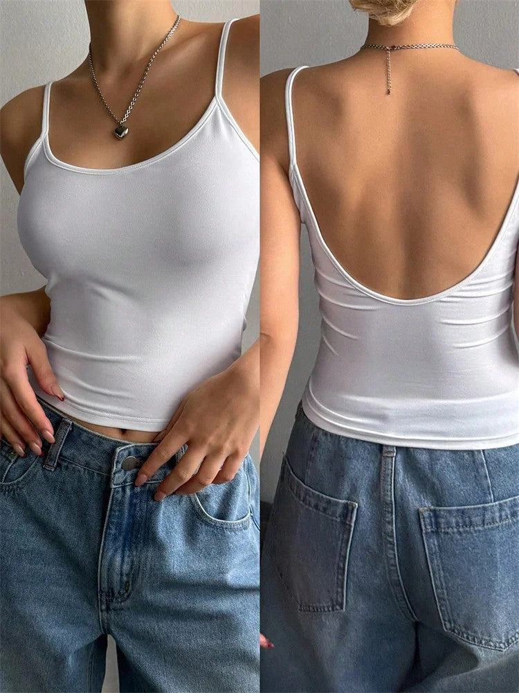 Aura Backless Crop Top - White