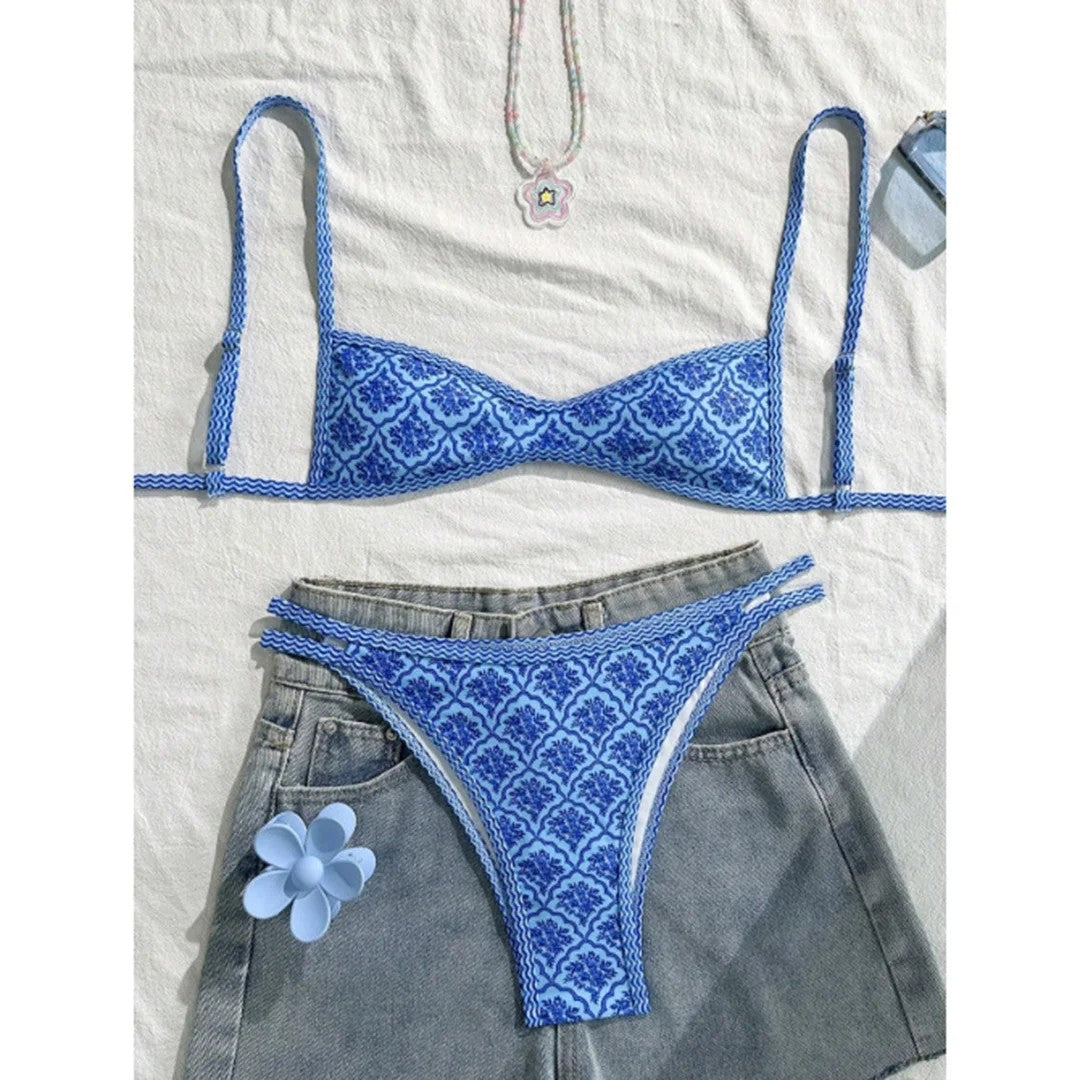 Aura Floral High-Leg Bikini - Azure Bloom