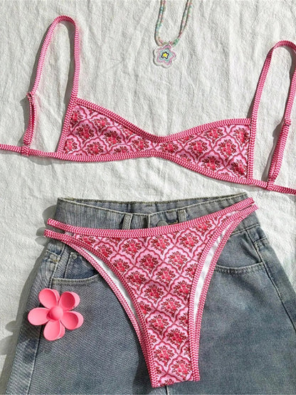 Aura Floral High-Leg Bikini - Rose Bloom