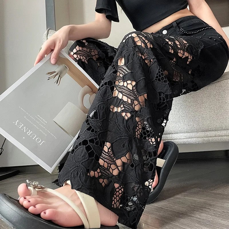 Aura Lace Patchwork Jeans - Black