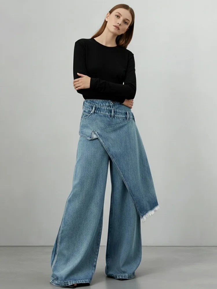 Aurelia Asymmetrical Wide-Leg Jeans - Sky Blue