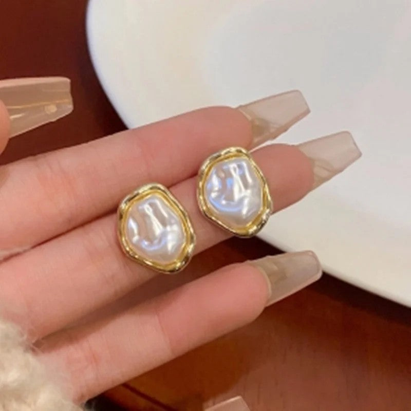 Aurelia Imitation Pearl Stud Earrings - Baroque Pearl Stud