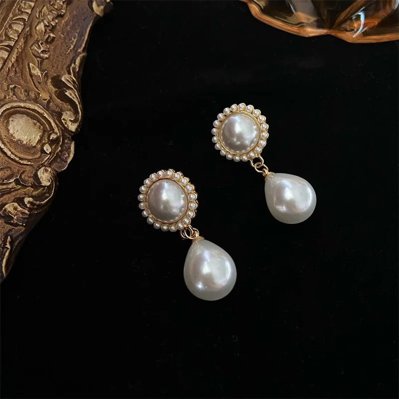 Aurelia Imitation Pearl Stud Earrings - Halo Pearl Drop