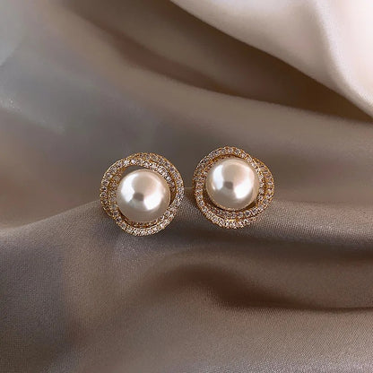 Aurelia Imitation Pearl Stud Earrings - Swirl Pearl Stud