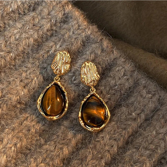 Aurelia Tiger Eye Drop Earrings - Classic Tiger Eye