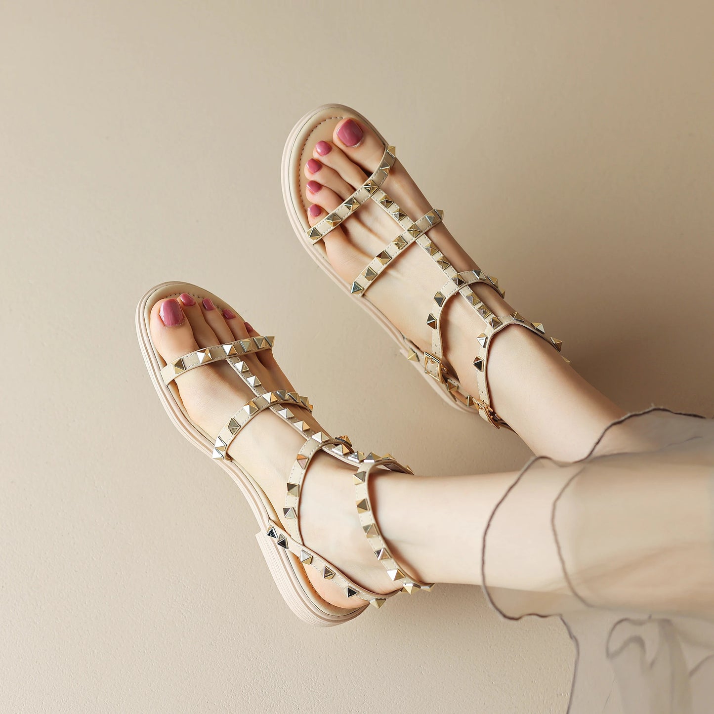 Aureli Genuine Leather Studded Sandals